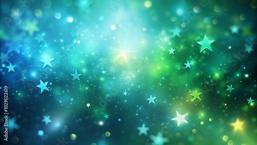 A dreamy, out-of-focus composition, highlighted by a green and blue gradient with miniature star motifs.