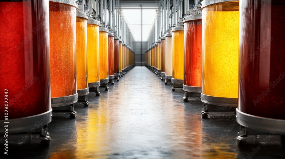 Yeast Fermentation Process in Industrial Tanks, Vibrant Strain Colors ...
