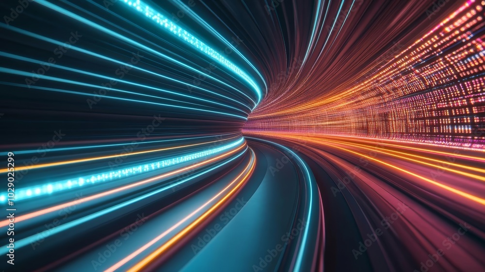 Abstract data tunnel with neon light streaks, big data and internet network concept, glowing colors, futuristic digital speed, immersive tech landscape Abstract data tunnel with neon light streaks, big data and internet network concept, glowing colors, futuristic digital speed, immersive tech landscape
