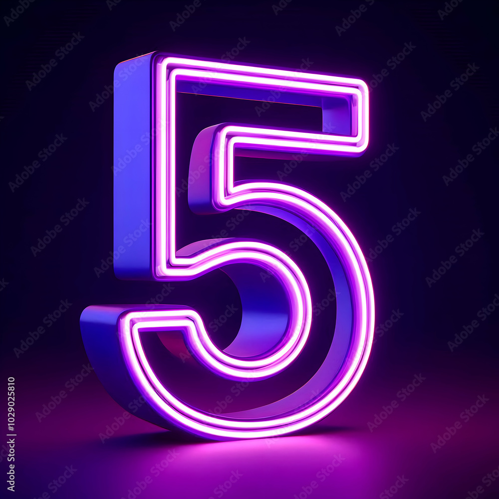3d purple neon 5 number isolated 3d purple neon 5 number isolated