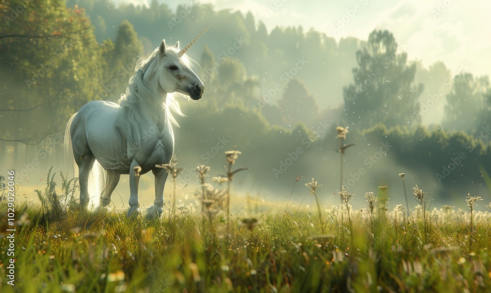 Magical unicorn in a meadow, 4K hyperrealistic photo Magical unicorn in a meadow, 4K hyperrealistic photo