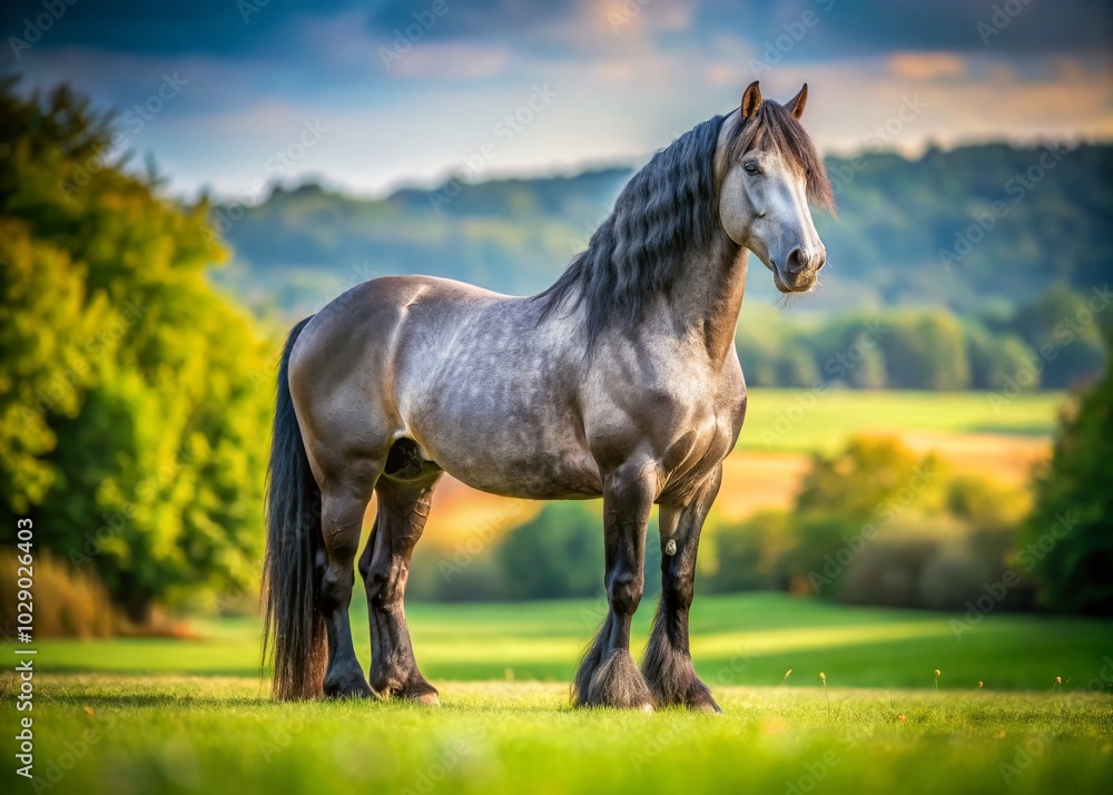 Majestic Percheron Horse in Graceful Stance with Ample Copy Space for Marketing and Design Needs Majestic Percheron Horse in Graceful Stance with Ample Copy Space for Marketing and Design Needs