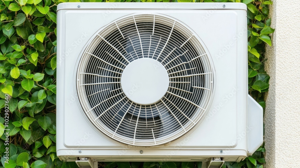 Energy-efficient air source heat pump installed in a modern home, with the unit positioned discreetly outside. Energy-efficient air source heat pump installed in a modern home, with the unit positioned discreetly outside.