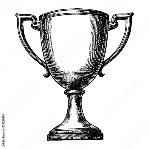 Vintage Trophy Cup with Handles Black and White Outline Line Art Drawing Detailed Illustration