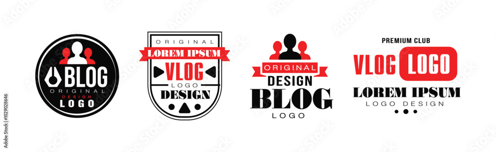 Vlog Logo and Label Design with Red and Black Vector Set Vlog Logo and Label Design with Red and Black Vector Set