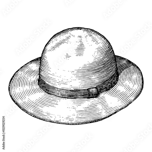 Beach Hat with Detailed Design in Black and White Outline Line Art Drawing