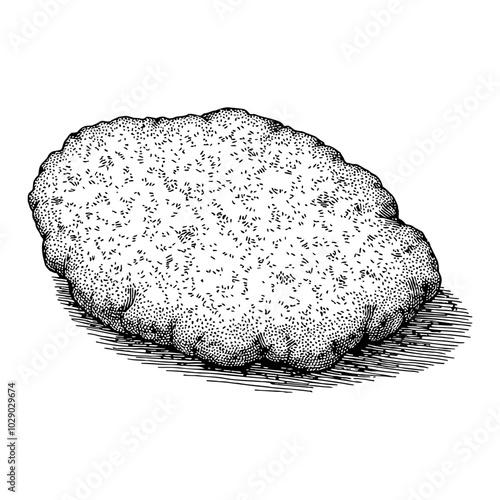 Chicken Katsu Cutlet in Detailed Black and White Outline Line Art Drawing with Texture