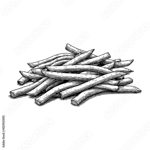 French Fries Illustration in Detailed Black and White Outline Line Art Drawing Style