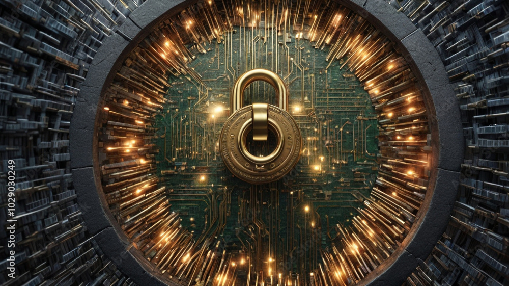 Fototapeta premium Giant Keyhole Illuminated by Circuits and Light