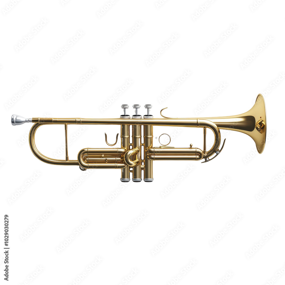 Golden trumpet instrument isolated on transparent background for music and performance design Golden trumpet instrument isolated on transparent background for music and performance design