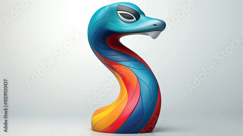 Stylized 3D snake model isolated, 3D snake logo print, tattoo, sticker. Chinese New Year of the Snake, 2025 Year of the Snake. Rainbow snake 3D art, snake 3D model. Cobra, reptile, dragon.