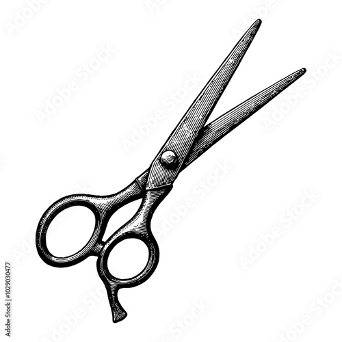 Hair Scissors Vintage Detailed Design Black and White Outline Line Art Drawing