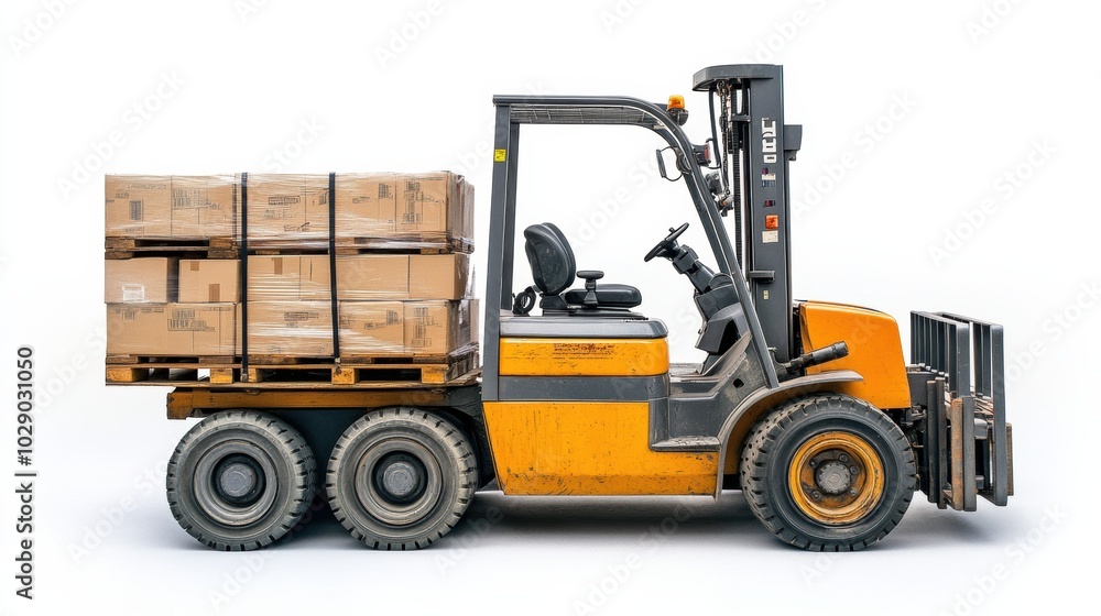 Forklift with load, isolated on white background Forklift with load, isolated on white background