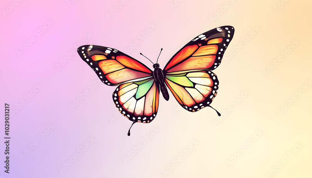 Obraz premium Flying butterfly png sticker, pastel gradient line art clipart collection isolated with white highlights, png