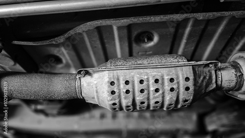Canvastavla Close-up of catalytic converter monochromatic background