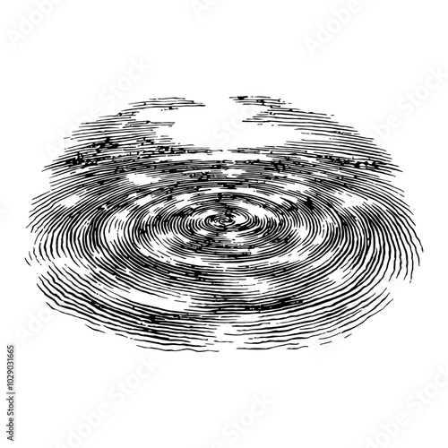 Ripple Effect in Water Detailed Black and White Outline Line Art Drawing Sketch Style