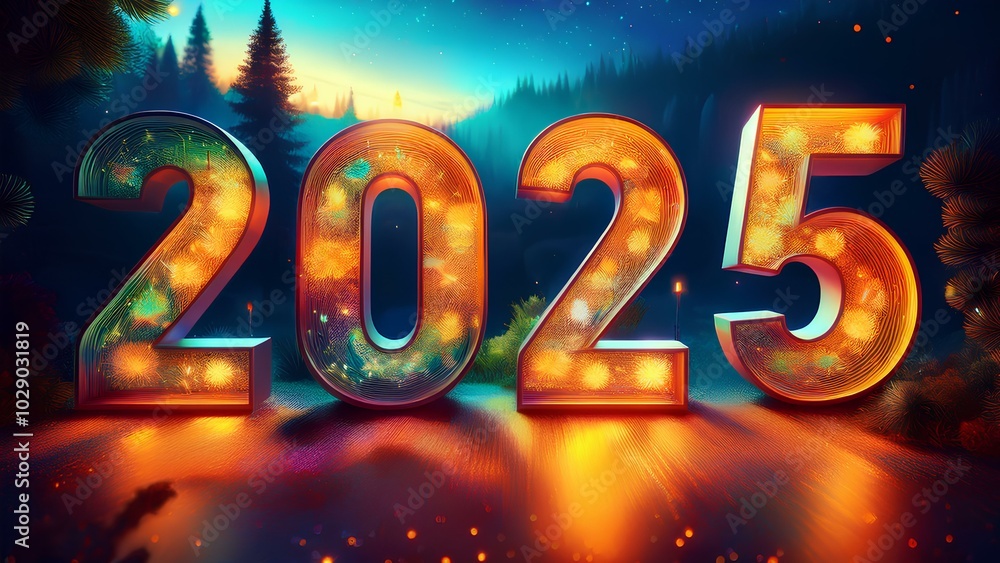Concept: New Year. Original numbers 2025 symbolize the coming year.