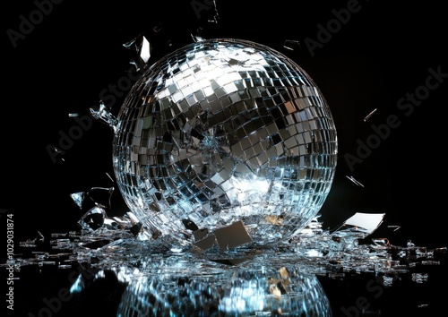 A shattered disco ball on a black background photo