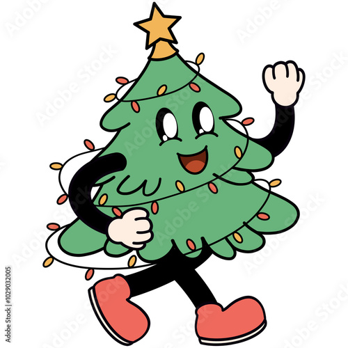 christmas tree with stars cartoon 