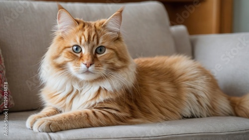 Wallpaper Mural Cream siberian cat lying on sofa at home Torontodigital.ca