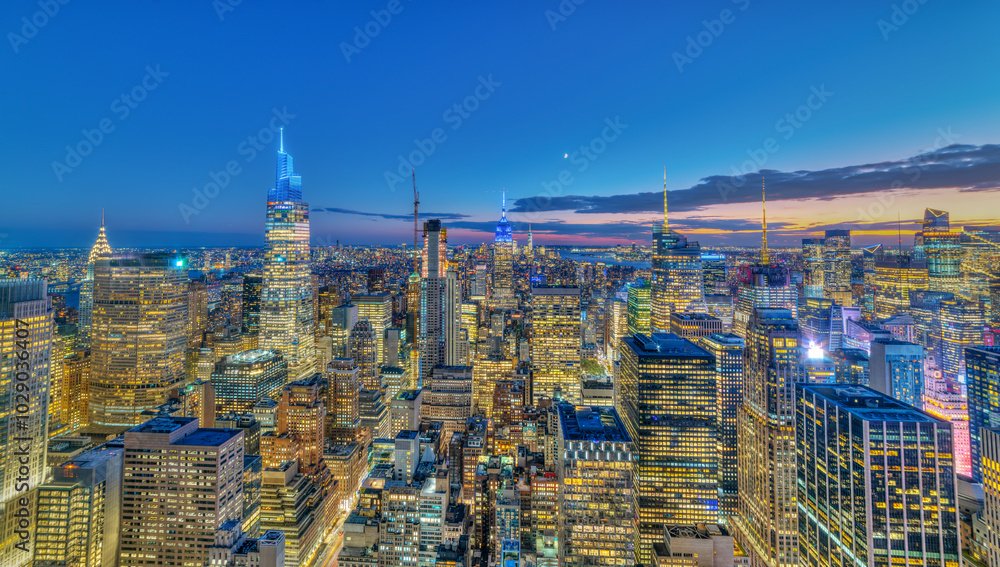View of New York City skyline on a clear night