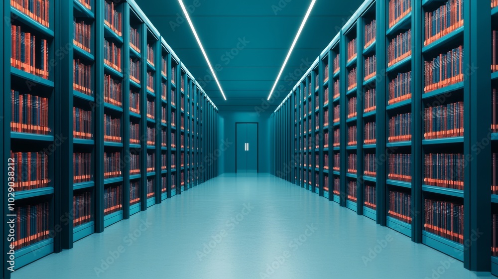 Fototapeta premium Futuristic library transformation from books to digital media
