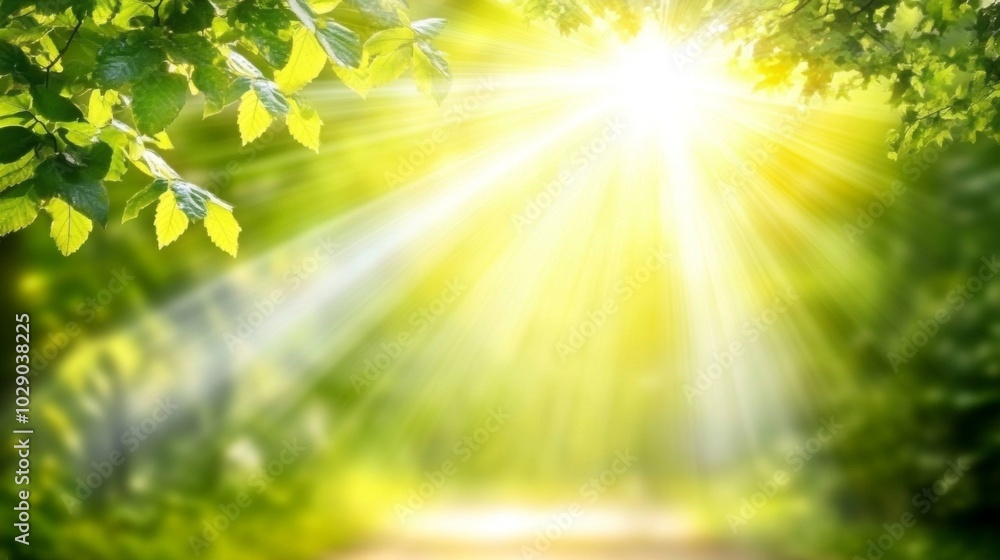 Sunlight Shining Through Green Leaves in Forest Nature Background Sunlight Shining Through Green Leaves in Forest Nature Background