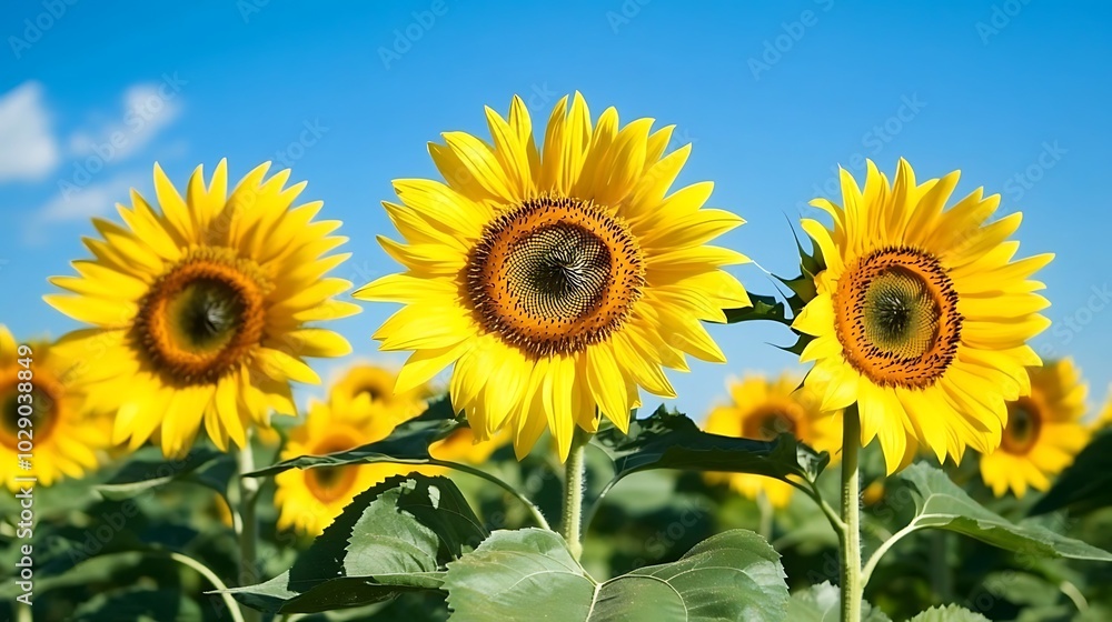Sunflowers bloom brightly in a vast field under a clear blue sky Sunflowers bloom brightly in a vast field under a clear blue sky