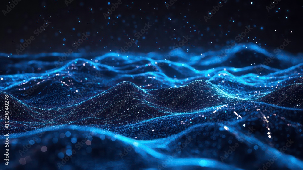 Abstract blue digital wave background with glowing particles. Abstract blue digital wave background with glowing particles.