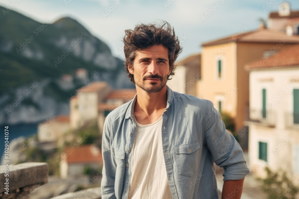 Φωτογραφία Portrait of a tender man in his 30s sporting a breathable hiking shirt in pictur