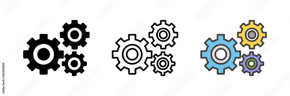 Metal gears and cogs vector. Gear icon flat design. Mechanism wheels logo. Cogwheel concept template. Metal gears and cogs vector. Gear icon flat design. Mechanism wheels logo. Cogwheel concept template.