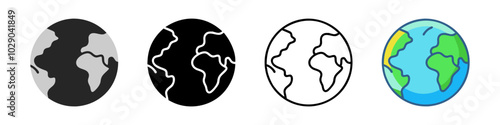 Symbol earth globe world. Vector planet sign. Simple silhouette worldwide map shape element.