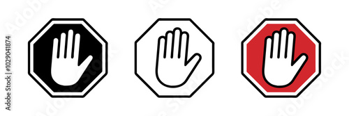set of Hand blocking sign stop .Vector illustration