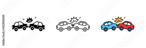 Set of crashed cars icon suitable for public sign traffic