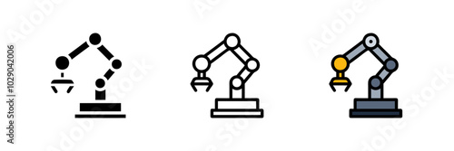 Industrial mechanical robot arm vector icon