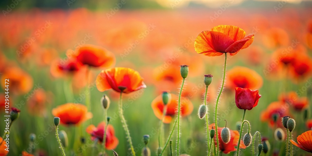 Fototapeta premium Minimalist Poppy Field Painting with Vibrant Colors and Soft Textures