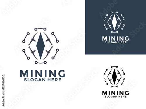 Mining Crypto vintage logo vector illustration design. Mining logo design icon template