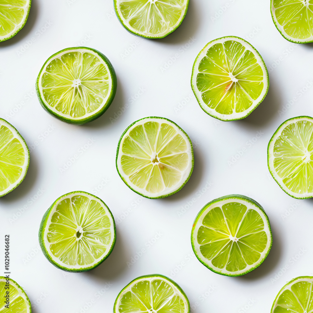 Green slices of ripe lime on white background. Geometric seamless pattern for print, textile, fabric and wallpaper. Good harvest, exotic fruits Green slices of ripe lime on white background. Geometric seamless pattern for print, textile, fabric and wallpaper. Good harvest, exotic fruits