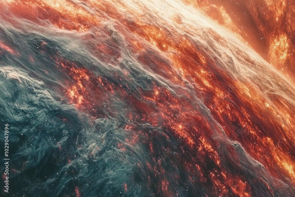 Close-up of a Gaseous Planet's Atmosphere with Swirling Clouds and Stars Close-up of a Gaseous Planet's Atmosphere with Swirling Clouds and Stars