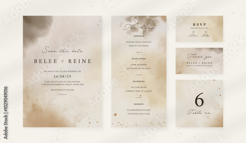 Abstract watercolor wedding invitation template. set of wedding stationery. luxury card and poster print out.