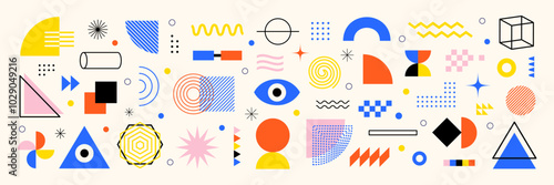 Abstract geometric shapes set. Memphis design, bauhaus retro elements. Collection of minimal geometric shapes.