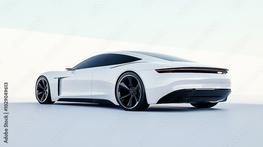 Sleek Contemporary Vehicle Rear View, a stylish modern car showcased from the back, set against a clean white backdrop, highlighting its design and contours. Sleek Contemporary Vehicle Rear View, a stylish modern car showcased from the back, set against a clean white backdrop, highlighting its design and contours.