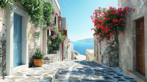 Fototapeta Naklejka Na Ścianę i Meble -  Charming Coastal Street in Nisyros, Greece