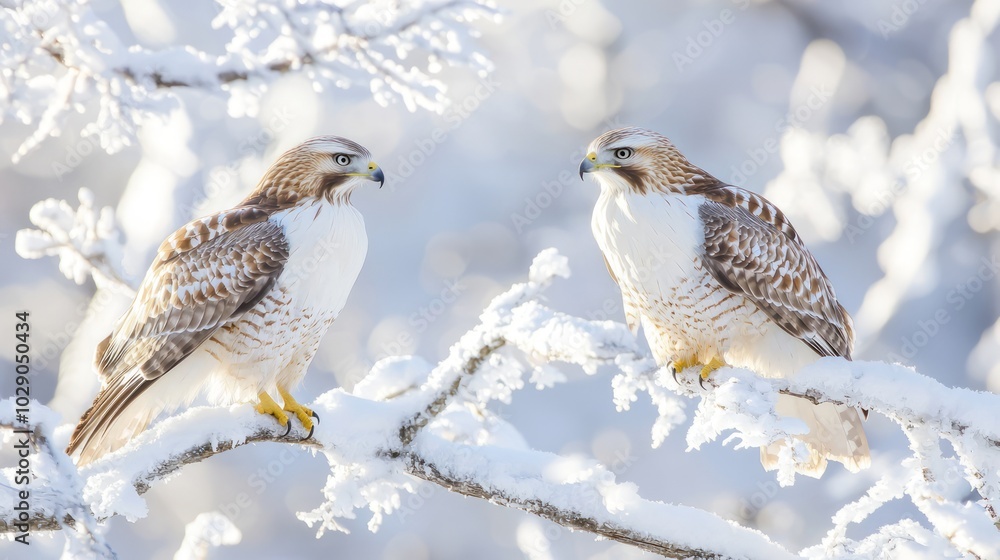 Majestic Red-Tailed Hawks in Winter Wonderland - Stunning Wildlife Photography with Cinematic Lighting