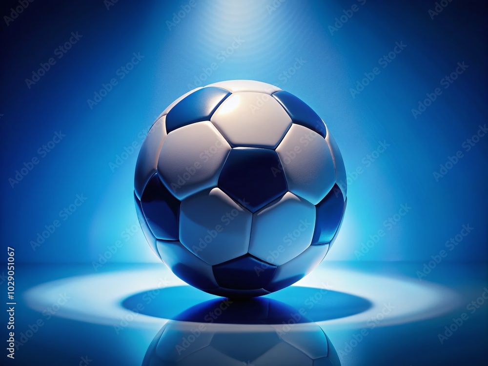 Fototapeta premium Modern Blue and White Soccer Ball Silhouette on Light Blue Background for Sports and Recreation Themes