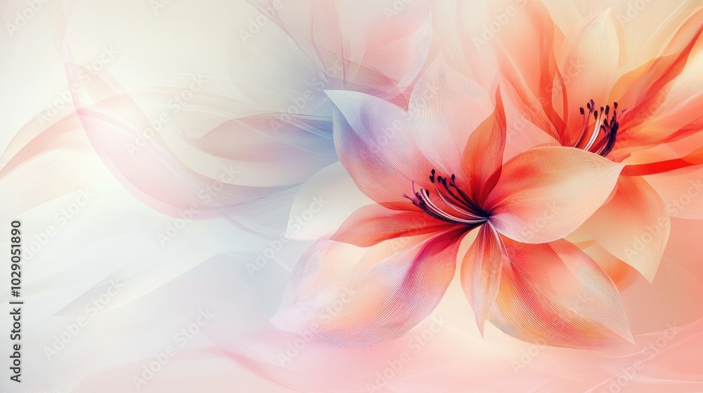 Beautiful abstract flower artwork featuring a soothing gradient background, ideal for copy space and evoking feelings of calmness and serenity. Beautiful abstract flower artwork featuring a soothing gradient background, ideal for copy space and evoking feelings of calmness and serenity.