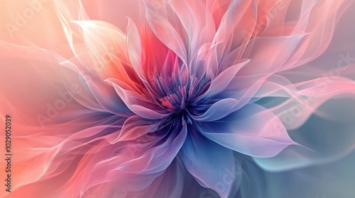 Beautiful abstract flower artwork featuring a soothing gradient background, ideal for copy space and evoking feelings of calmness and serenity.