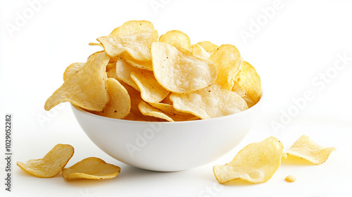 Potato chips spilling out of a snack bowl gold