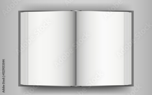 Open Blank White Book, Top View. Vector Mockup or Template
