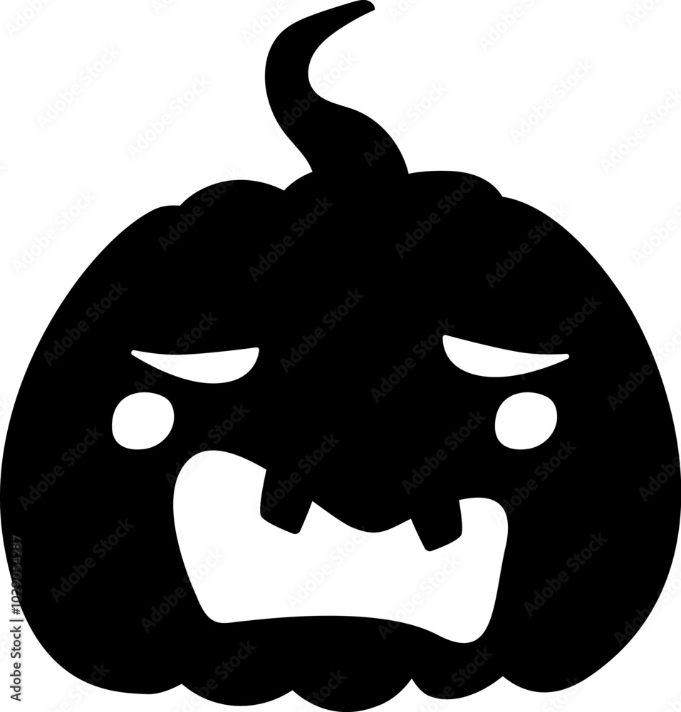 Disgusted Jack-o-lantern pumpkin face expression silhouette. Halloween party pumpkin carving. Stock vector illustration isolated on white background in flat style.